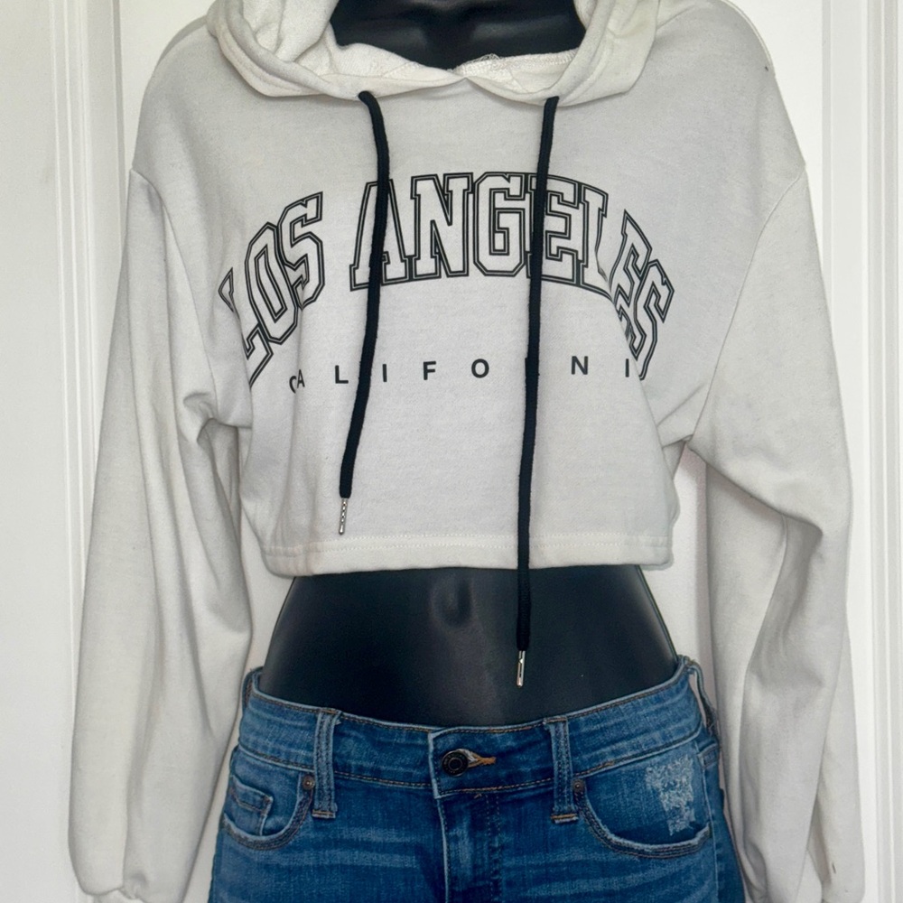 White Los Angeles Cropped Hoodie